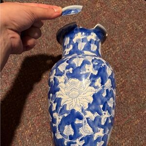 Blue and White Floral Ceramic Vase - Decorative Home Accent